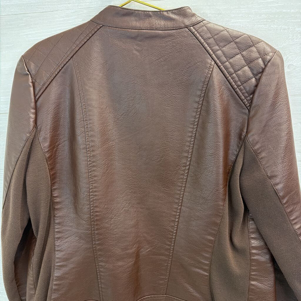 Gh Bass and Co Brown Faux Leather Moto Jacket Large