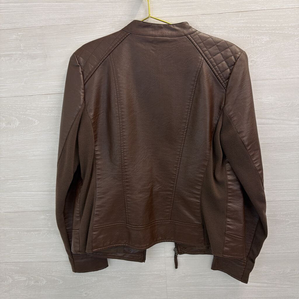 Gh Bass and Co Brown Faux Leather Moto Jacket Large