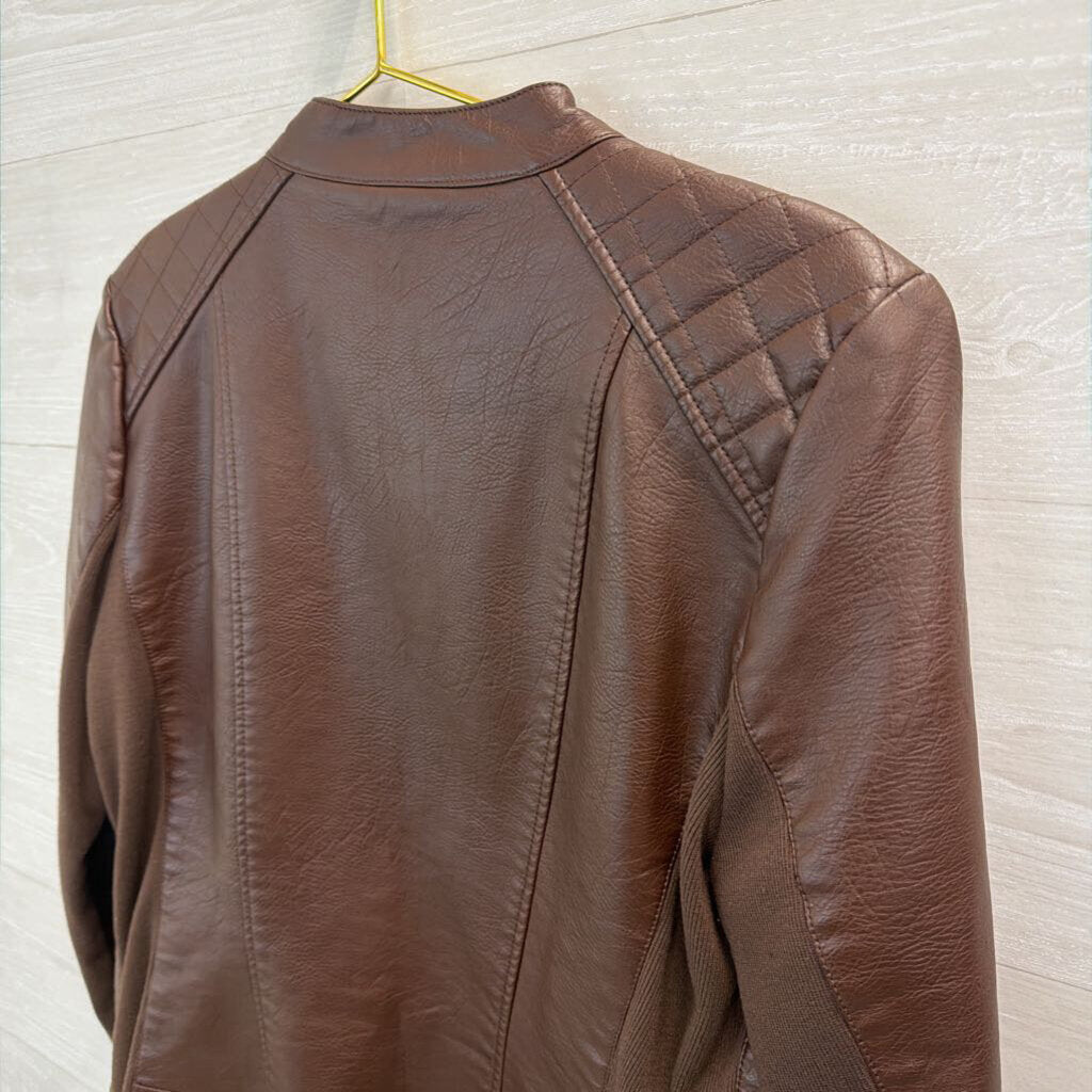 Gh Bass and Co Brown Faux Leather Moto Jacket Large