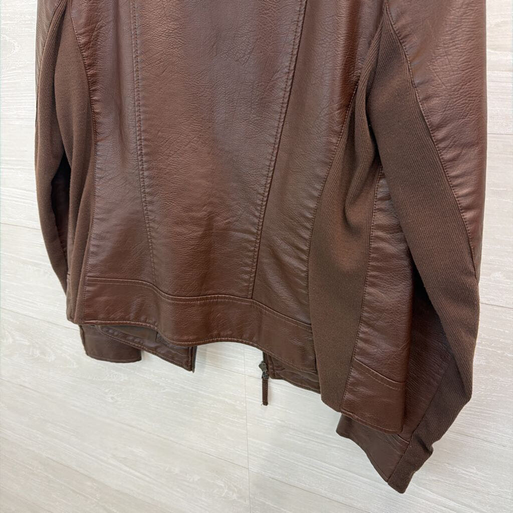 Gh Bass and Co Brown Faux Leather Moto Jacket Large