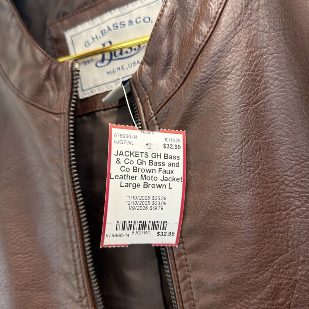 Gh Bass and Co Brown Faux Leather Moto Jacket Large