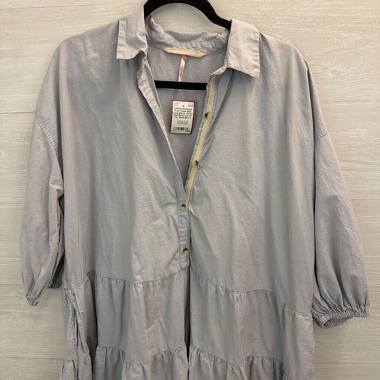 Free People Blue Long Sleeve Tiered Half Button Down Top Small