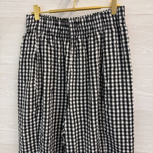 Free People Black/ White Gingham Wide Leg Pull On Pants Small