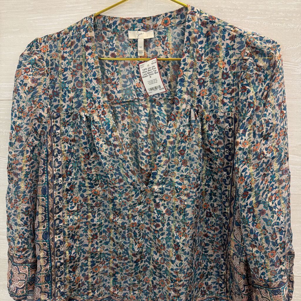 Joie White/ Blue Print Long Sleeve Top Medium