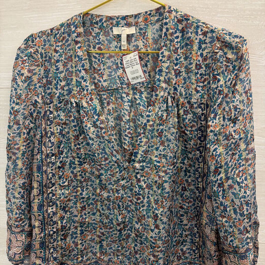 Joie White/ Blue Print Long Sleeve Top Medium