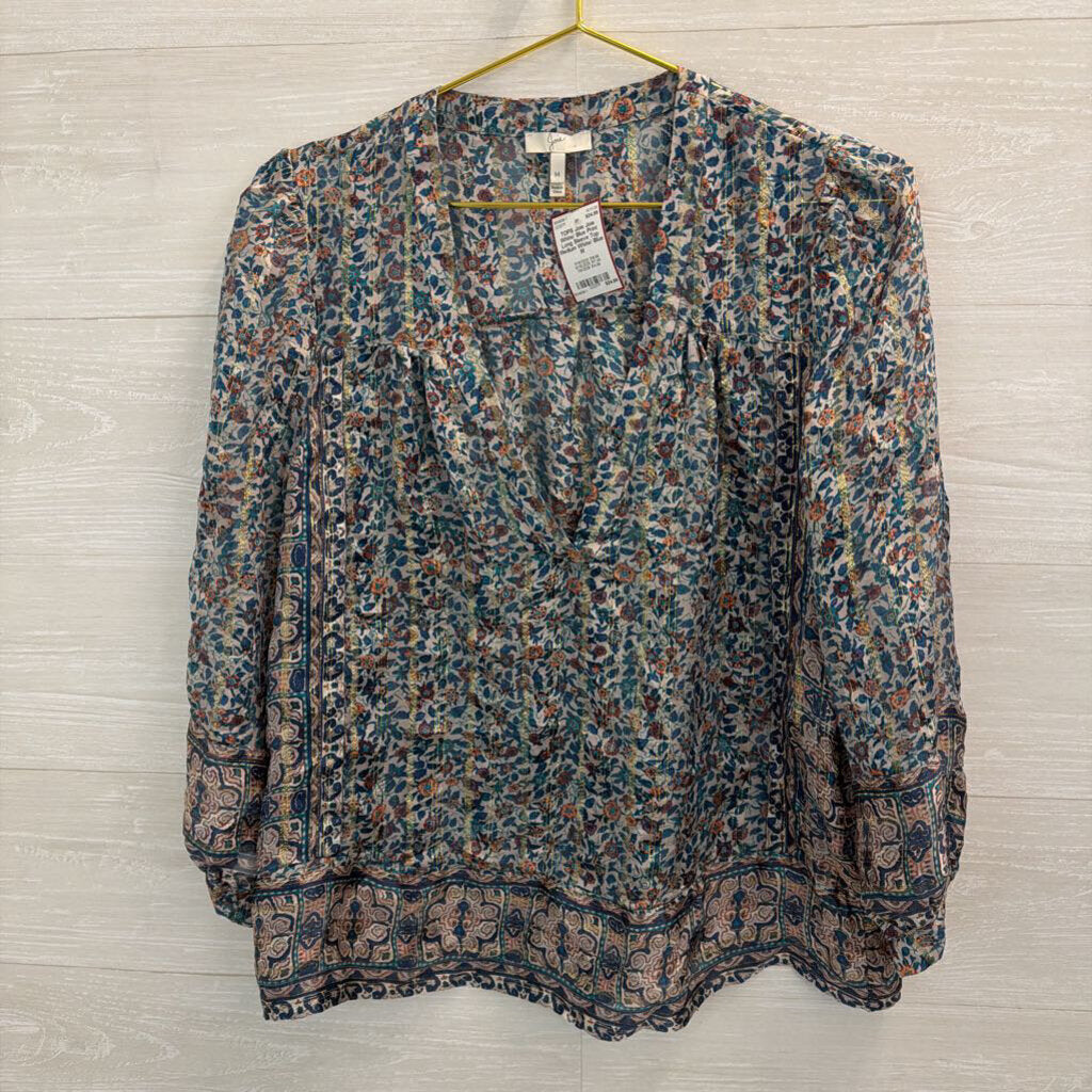 Joie White/ Blue Print Long Sleeve Top Medium