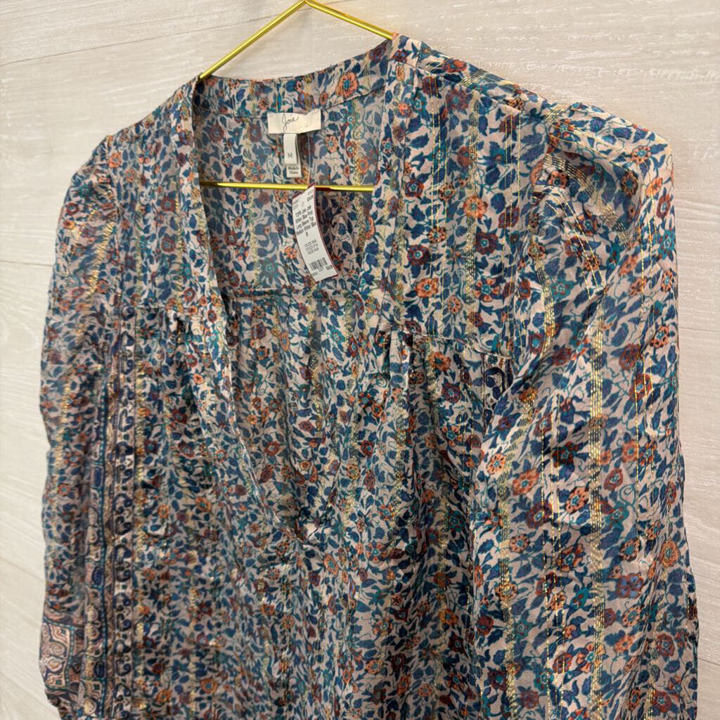 Joie White/ Blue Print Long Sleeve Top Medium