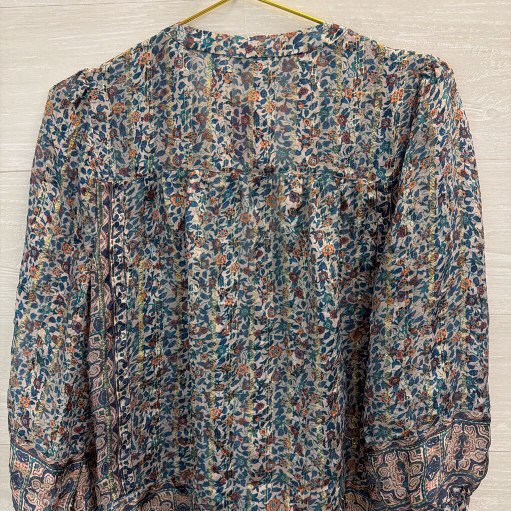 Joie White/ Blue Print Long Sleeve Top Medium