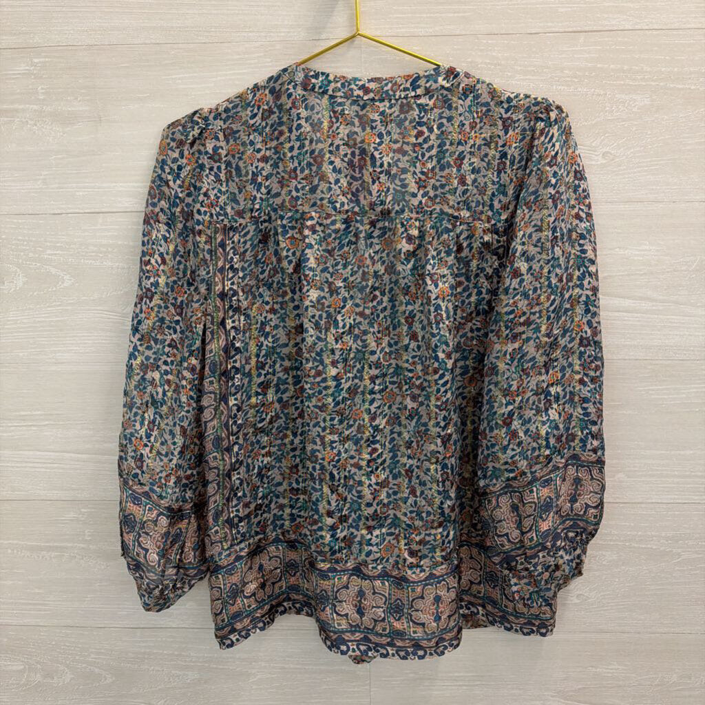 Joie White/ Blue Print Long Sleeve Top Medium