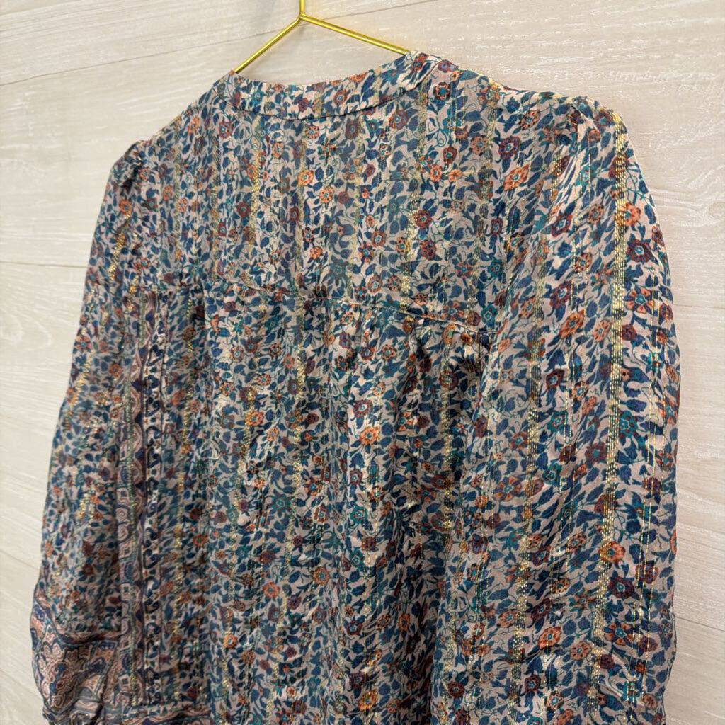 Joie White/ Blue Print Long Sleeve Top Medium