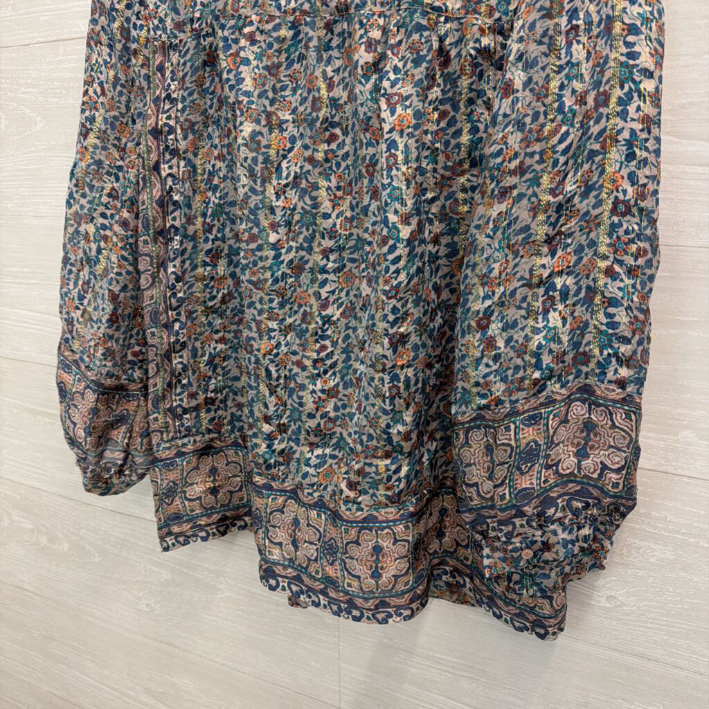 Joie White/ Blue Print Long Sleeve Top Medium