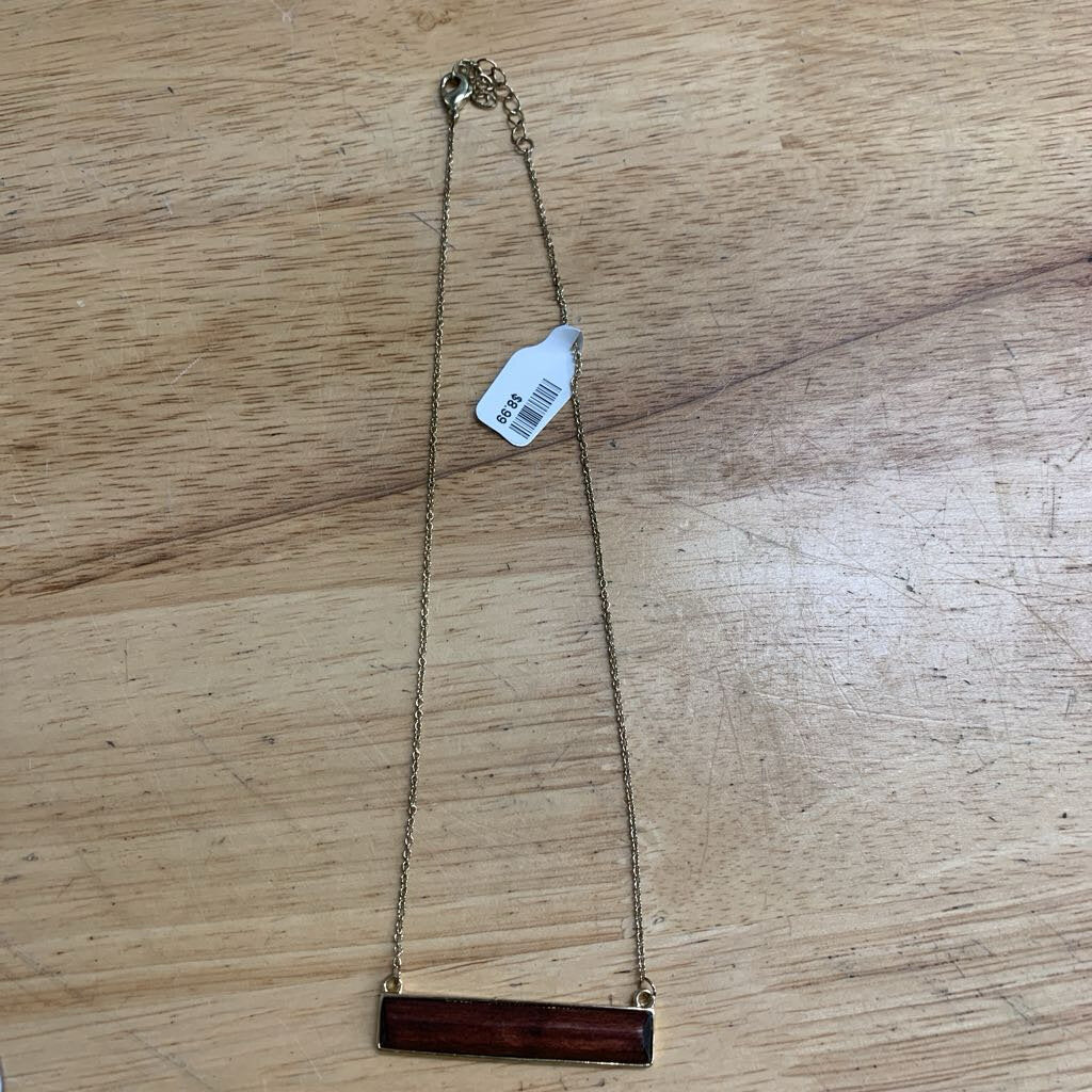 Gold/ Brown Bar Pendant Necklace