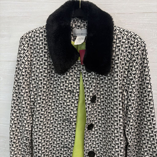 Sharon Young Black/ White Print Fur Trim Jacket 12