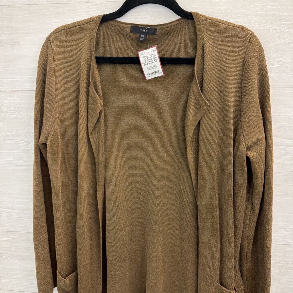 J Crew Brown Knit Long Sleeve Open Front Sweater Extra Small
