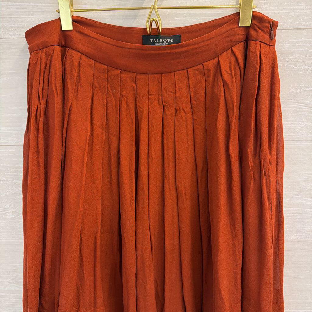 Talbots Burnt Orange 100% Silk Pleated Midi Skirt 10