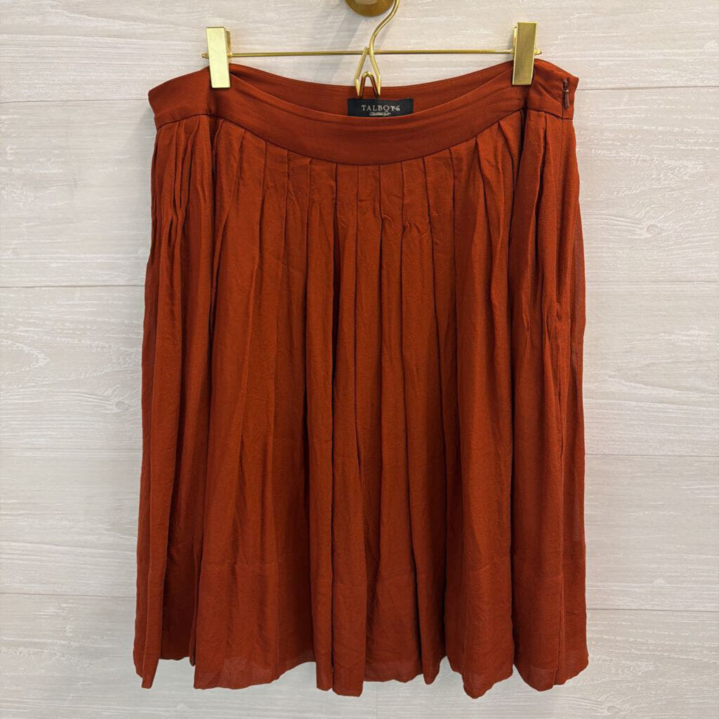 Talbots Burnt Orange 100% Silk Pleated Midi Skirt 10