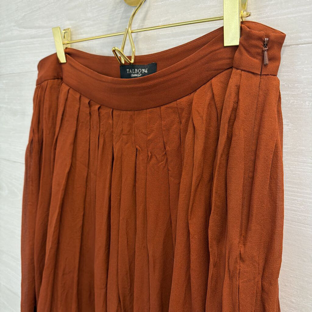 Talbots Burnt Orange 100% Silk Pleated Midi Skirt 10