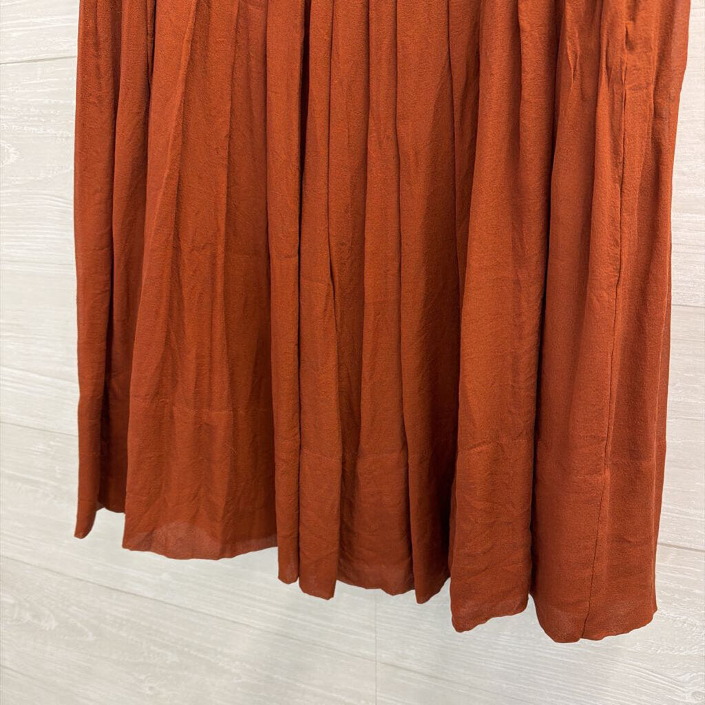 Talbots Burnt Orange 100% Silk Pleated Midi Skirt 10