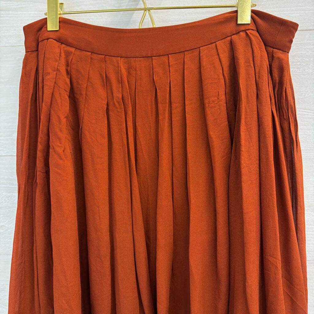 Talbots Burnt Orange 100% Silk Pleated Midi Skirt 10