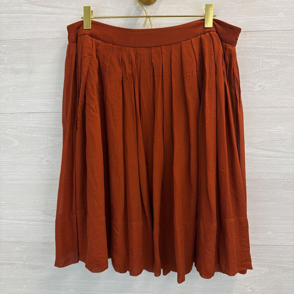 Talbots Burnt Orange 100% Silk Pleated Midi Skirt 10