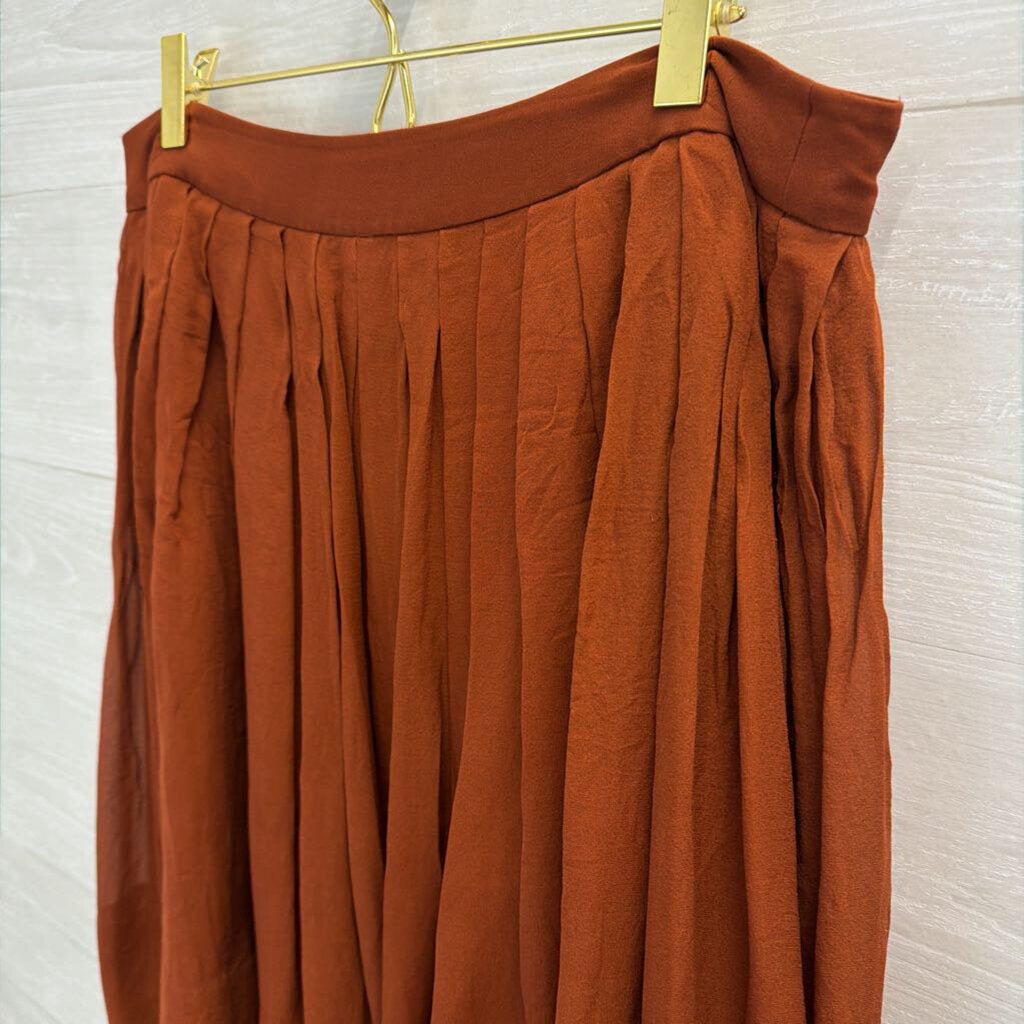 Talbots Burnt Orange 100% Silk Pleated Midi Skirt 10