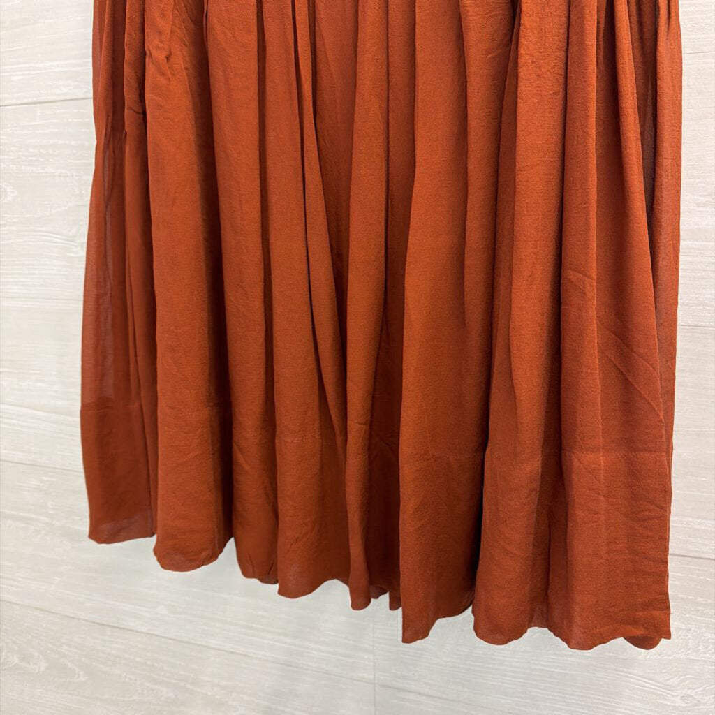 Talbots Burnt Orange 100% Silk Pleated Midi Skirt 10