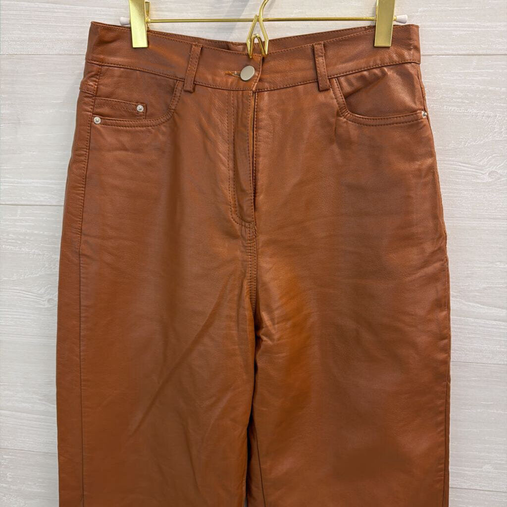 Deluc Brown Faux Leather Wide Leg Pants Small