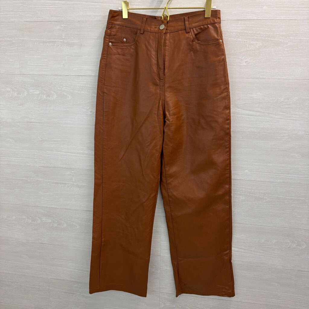 Deluc Brown Faux Leather Wide Leg Pants Small