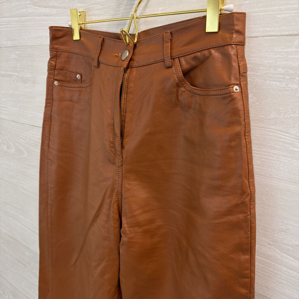 Deluc Brown Faux Leather Wide Leg Pants Small