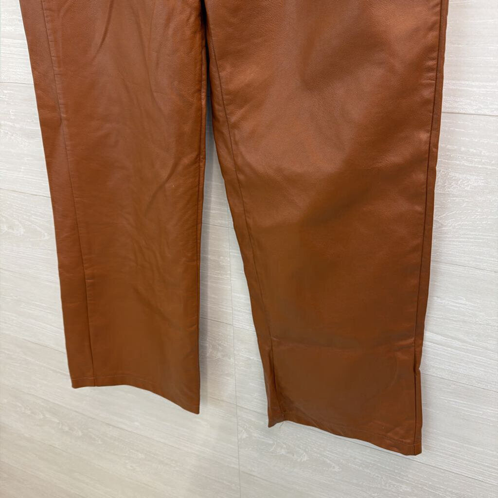Deluc Brown Faux Leather Wide Leg Pants Small
