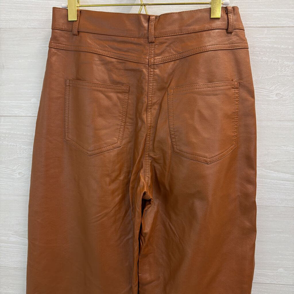 Deluc Brown Faux Leather Wide Leg Pants Small