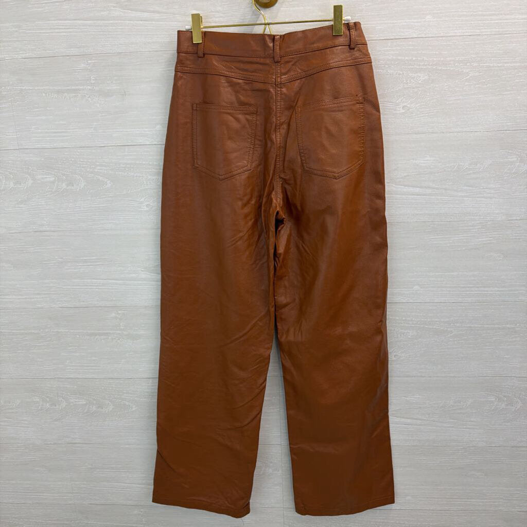 Deluc Brown Faux Leather Wide Leg Pants Small