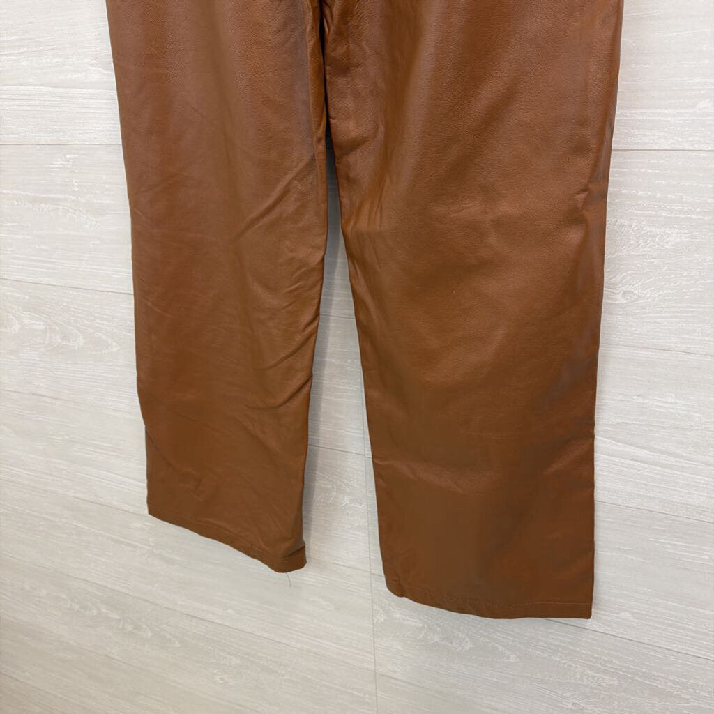 Deluc Brown Faux Leather Wide Leg Pants Small