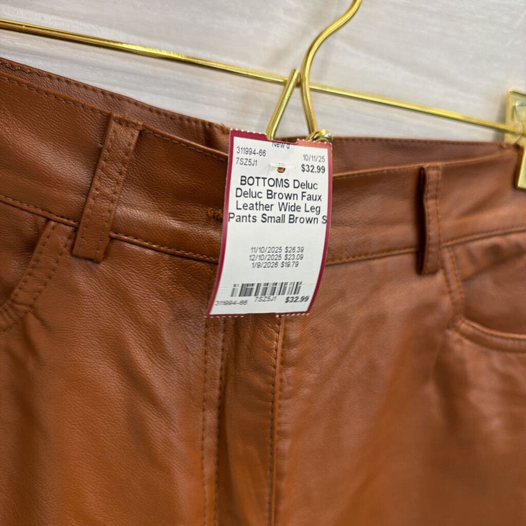 Deluc Brown Faux Leather Wide Leg Pants Small