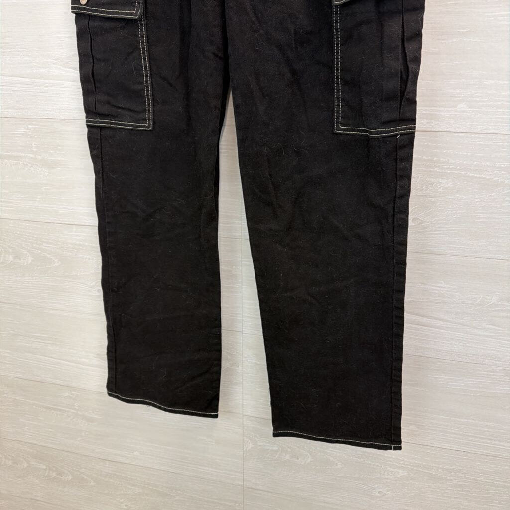 SONG Black/ White Stitch Wide Cargo Pants 29