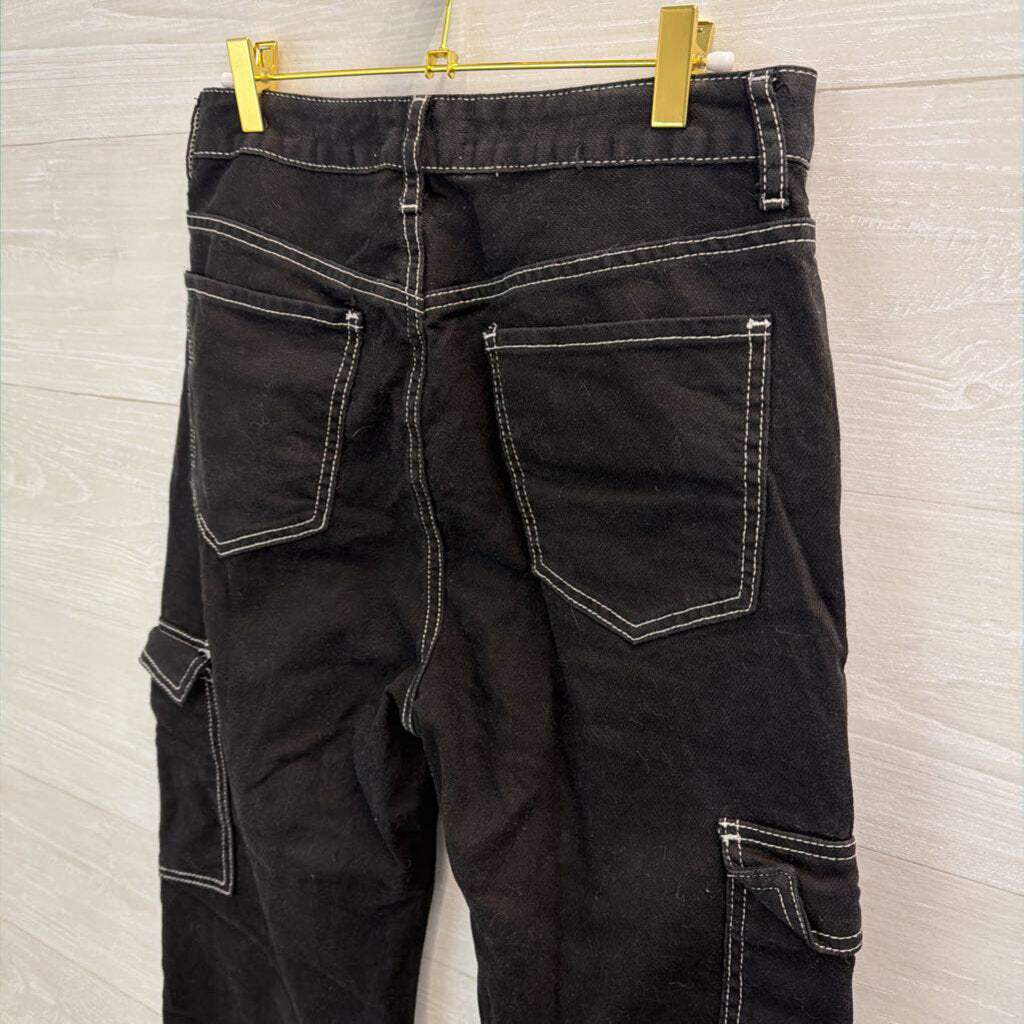 SONG Black/ White Stitch Wide Cargo Pants 29