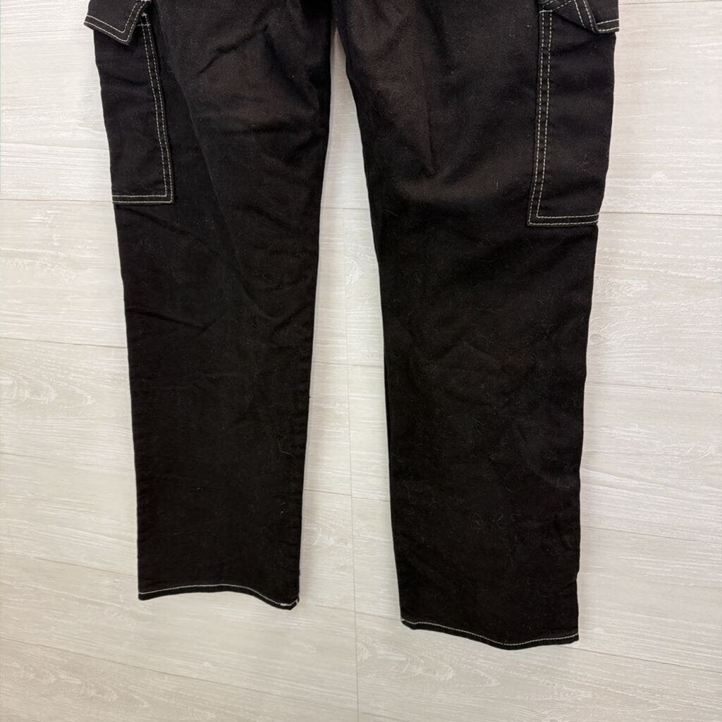SONG Black/ White Stitch Wide Cargo Pants 29