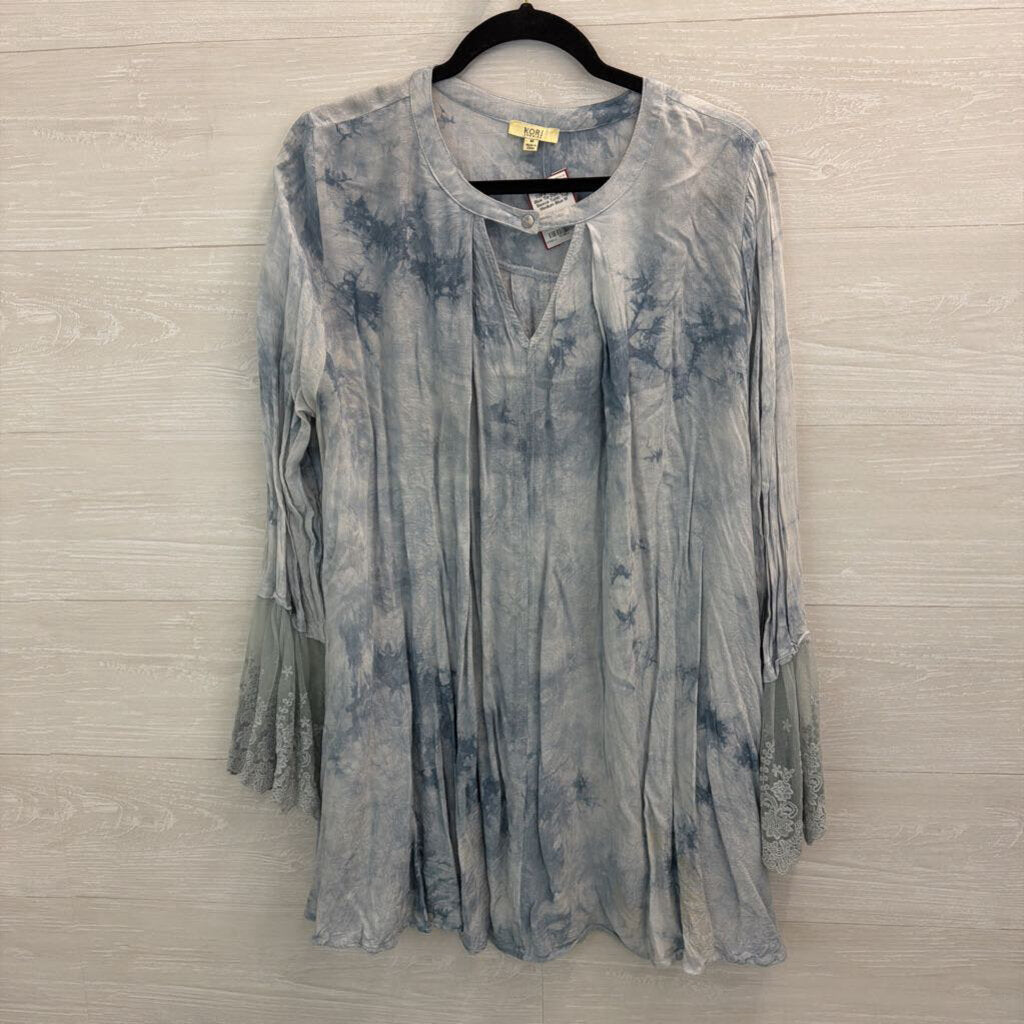 Kori Blue Tie Dye Long Sleeve Tunic Top Medium