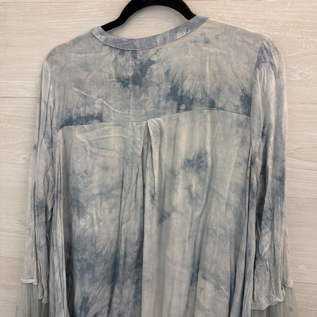 Kori Blue Tie Dye Long Sleeve Tunic Top Medium