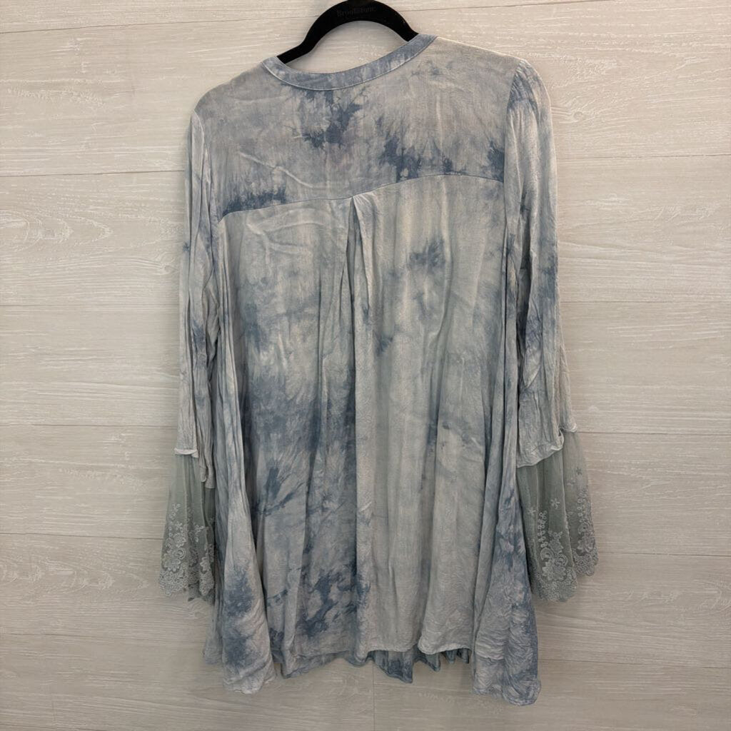 Kori Blue Tie Dye Long Sleeve Tunic Top Medium