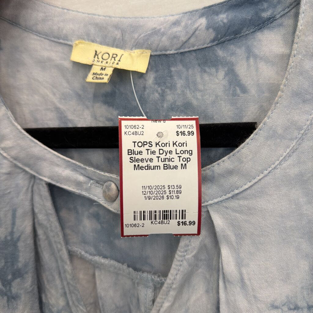 Kori Blue Tie Dye Long Sleeve Tunic Top Medium