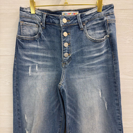 Freckled Poppy Medium Wash Distressed Wide Leg Jeans 30