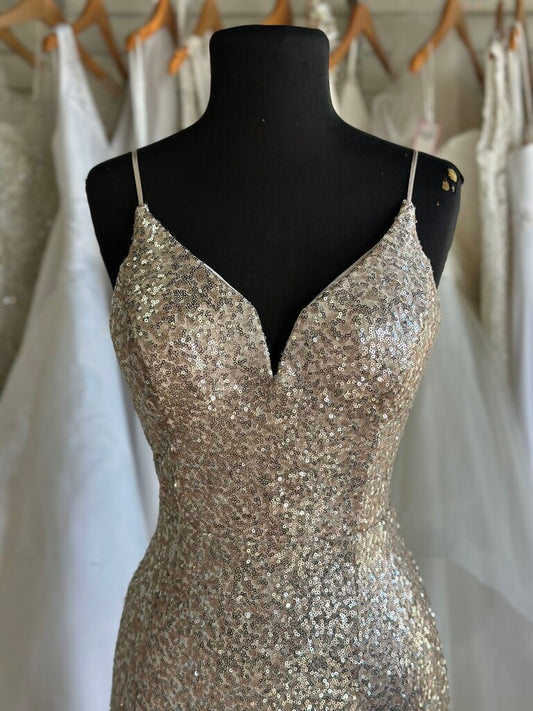 B Smart Champagne Sequin Long Formal Dress 11/12