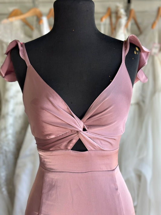Altar'd State Pink Silky Ruffle Hem Long Formal Dress Large