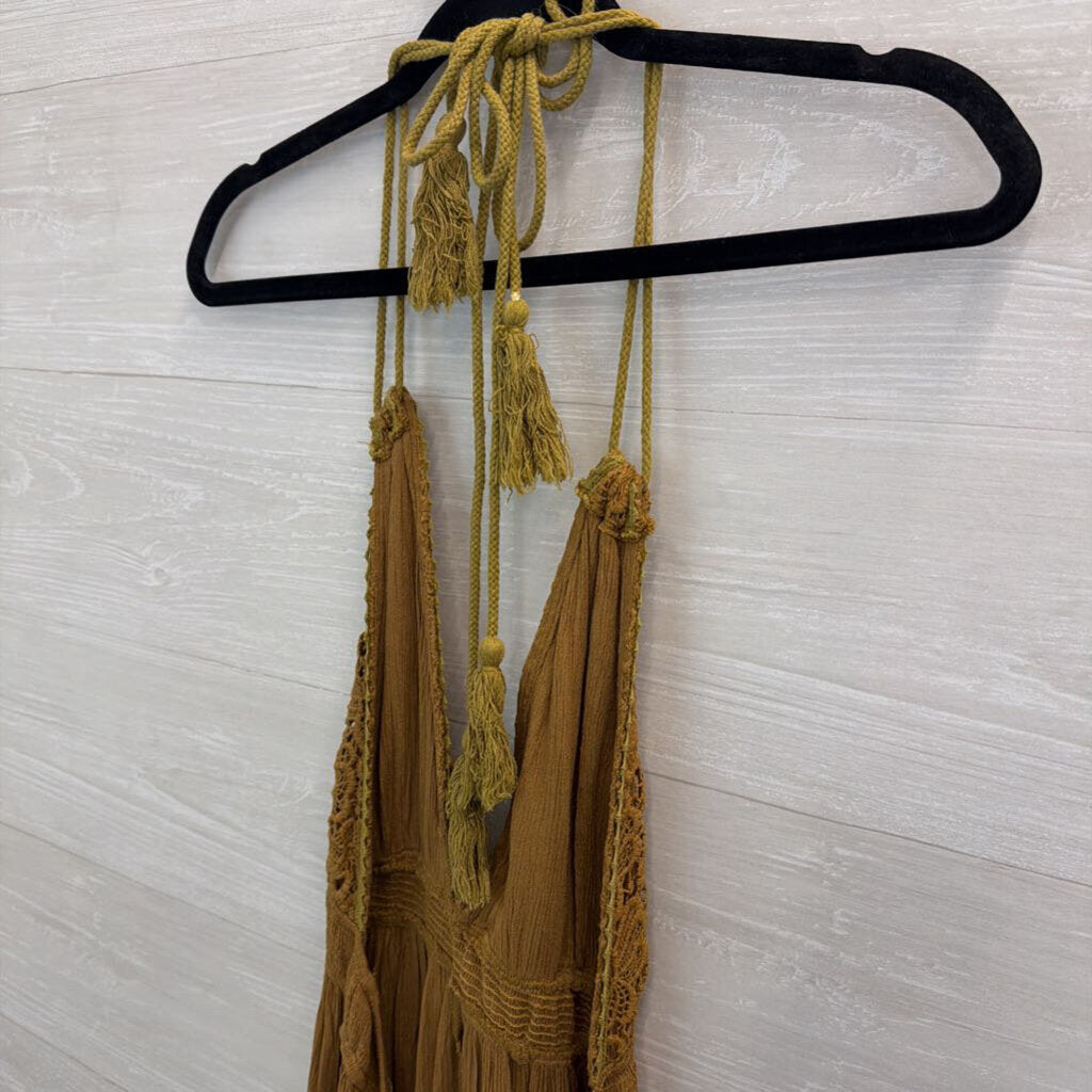 Wishlist Olive Green Lace Halter Top Maxi Dress Large