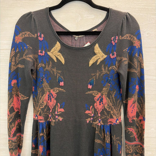 Knitted and Knotted Grey/ Blue Print Long Sleeve Sweater Dress Extra Small