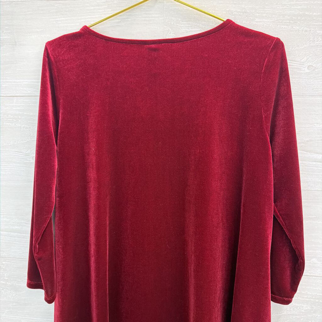 Agnes and Dora Burgundy Velvet Long Sleeve Dress Extra Large