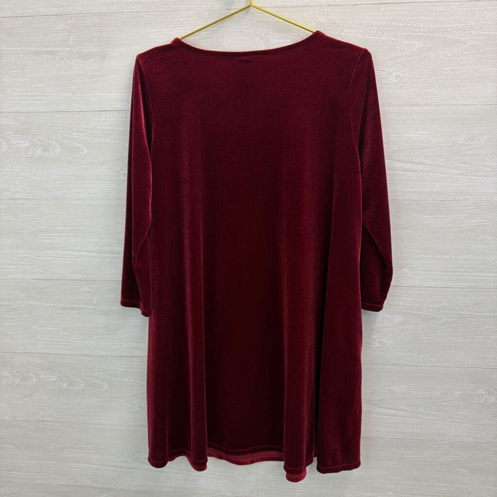 Agnes and Dora Burgundy Velvet Long Sleeve Dress Extra Large