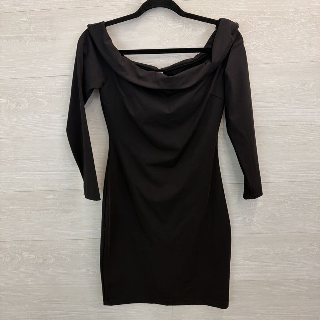 Popilush Black Long Sleeve Off Shoulder Fitted Dress Large