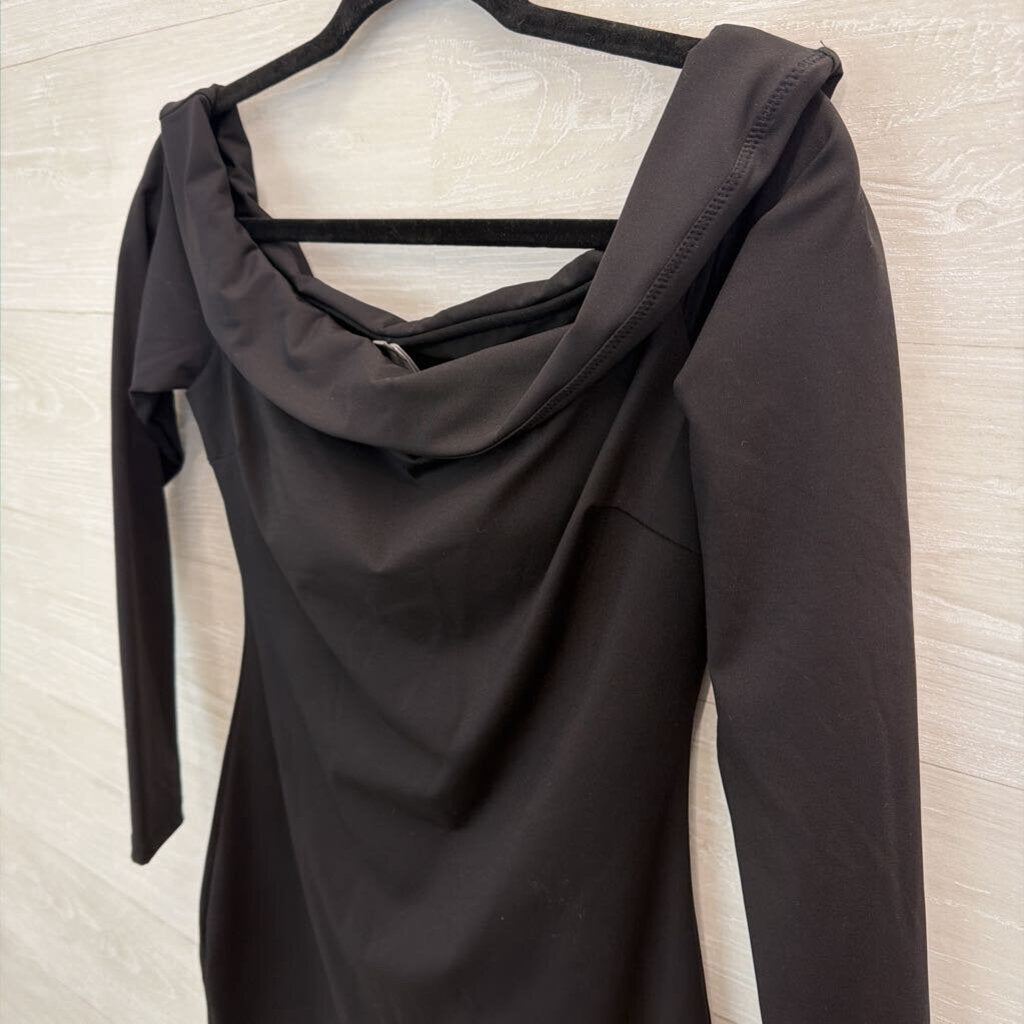 Popilush Black Long Sleeve Off Shoulder Fitted Dress Large